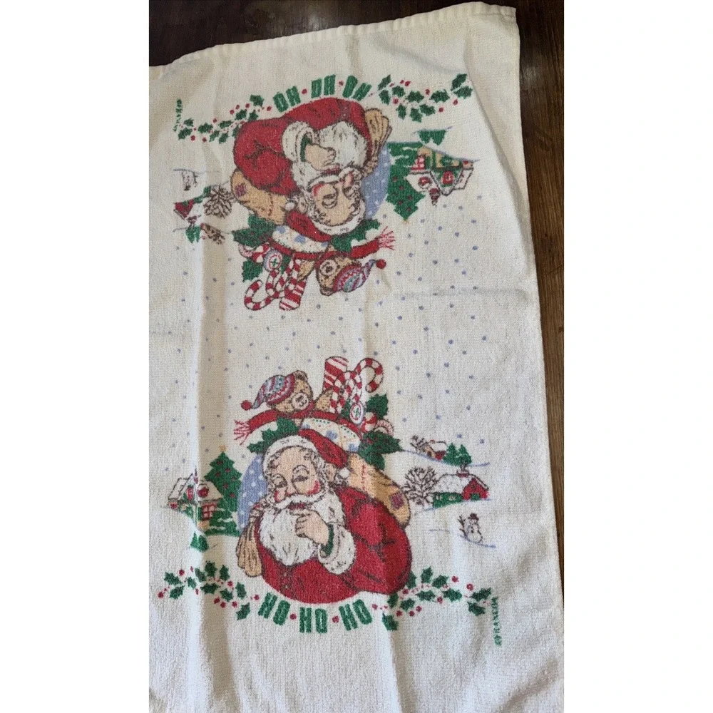Vintage Woolworth Co Cotton Terry Christmas Santa Claus Kitchen Hand Dish Towel